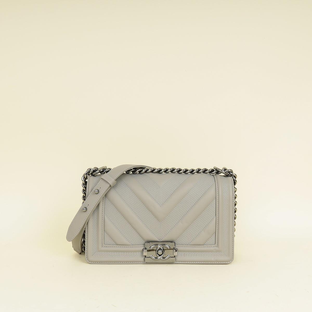 Chanel Grey Le Boy Chevron Medium Flap Bag