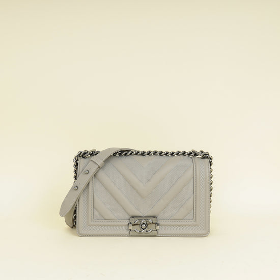Chanel Grey Le Boy Chevron Medium Flap Bag