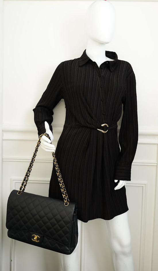 Chanel Black CC Classic Double Flap Maxi Bag
