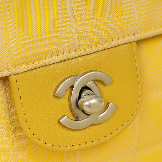 Chanel Yellow CC Chocolate Bar New Travel Lin East West Flap Bag