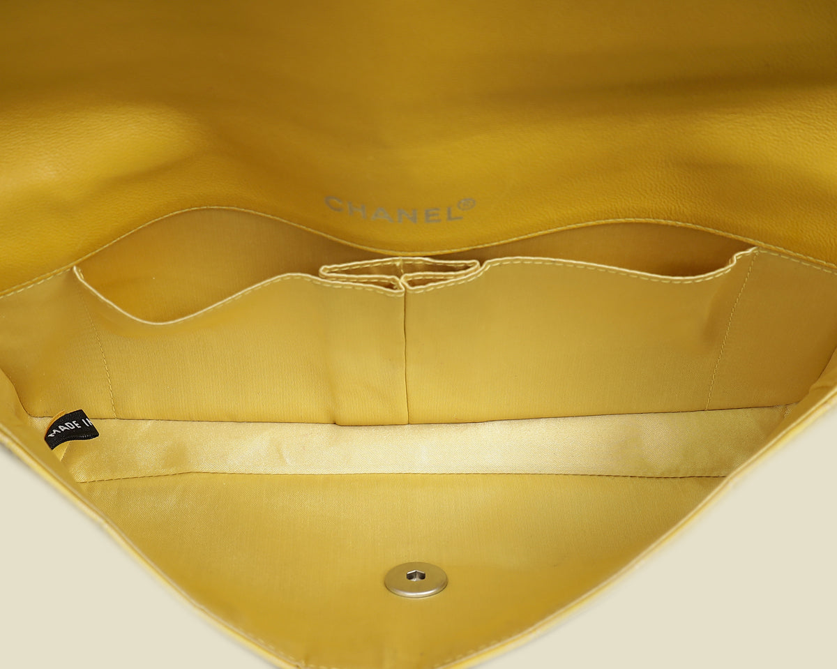 Chanel Yellow CC Chocolate Bar New Travel Lin East West Flap Bag