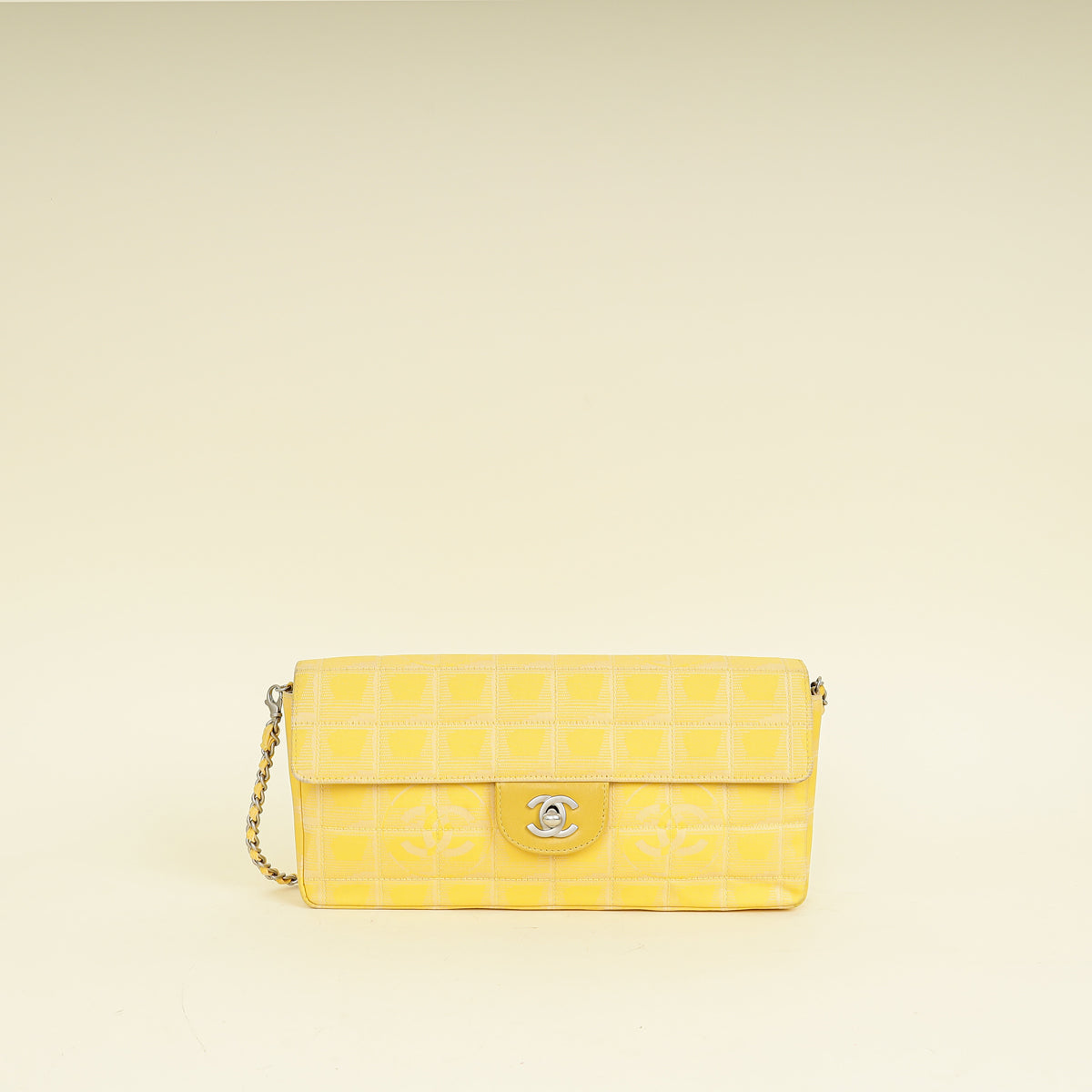 Chanel Yellow CC Chocolate Bar New Travel Lin East West Flap Bag