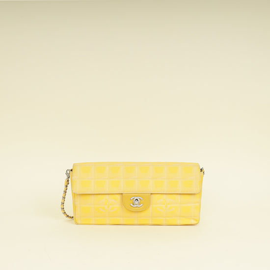 Chanel Yellow CC Chocolate Bar New Travel Lin East West Flap Bag
