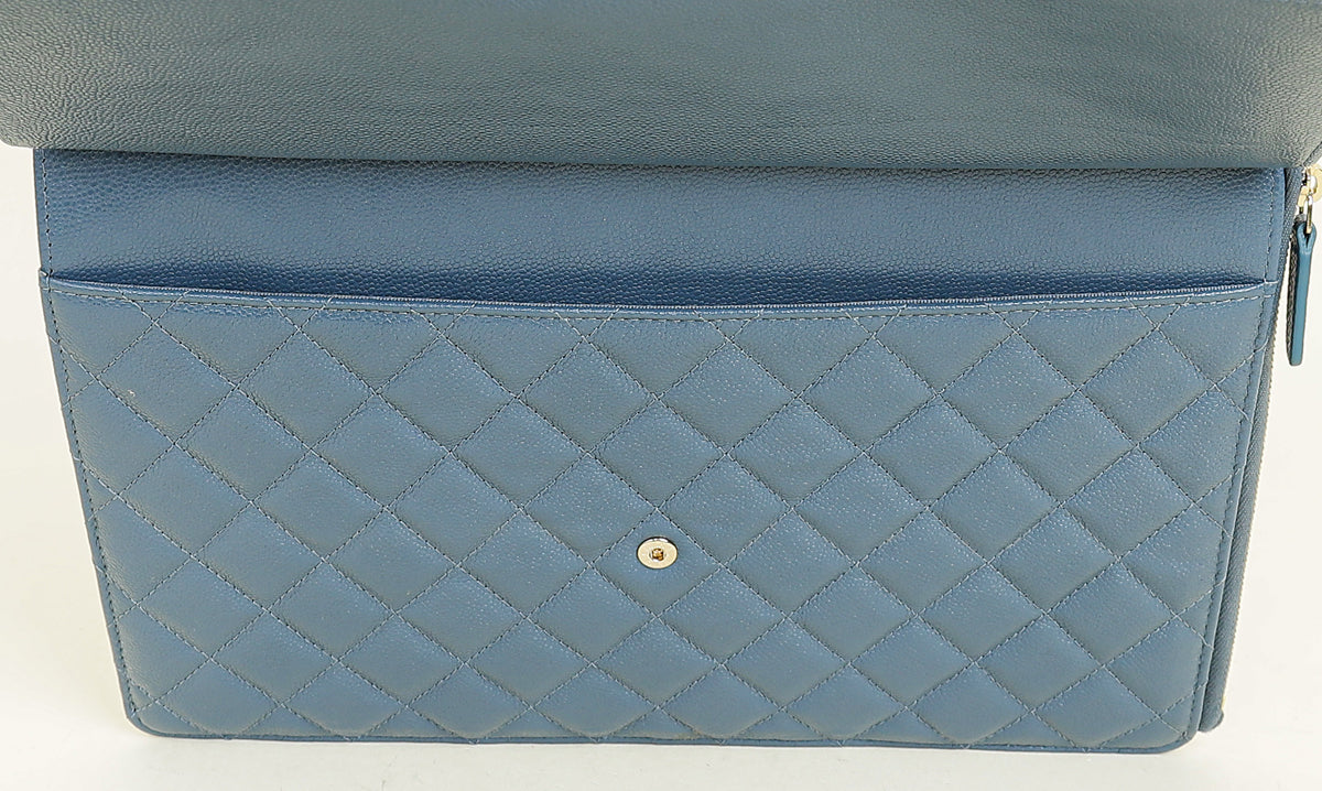 Chanel Grey Blue CC Flap Zip Clutch