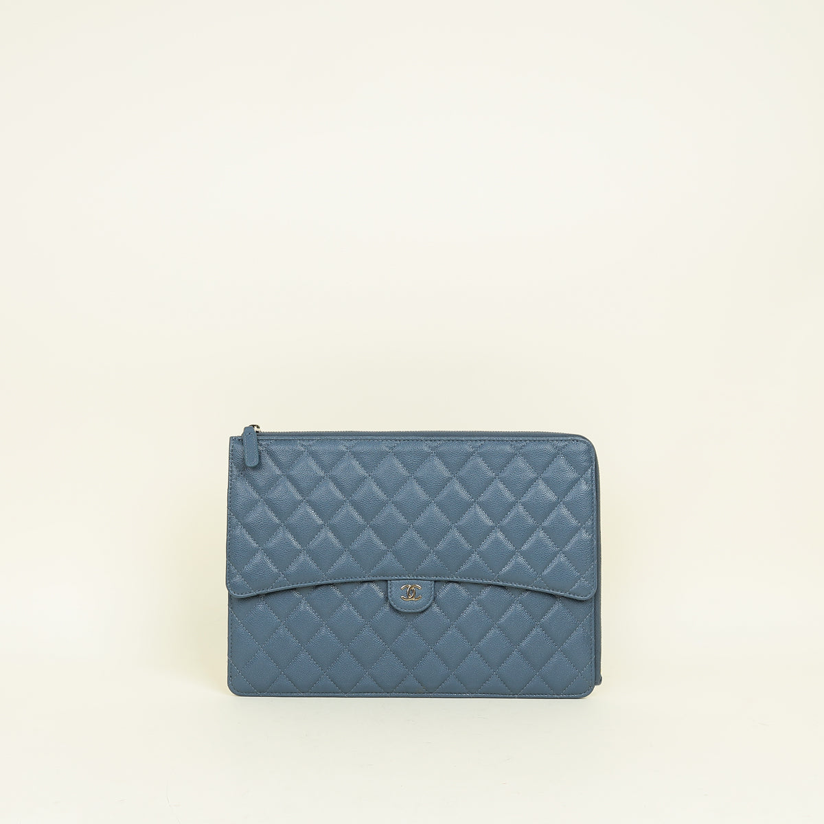 Chanel Grey Blue CC Flap Zip Clutch
