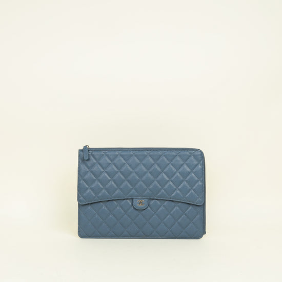 Chanel Grey Blue CC Flap Zip Clutch