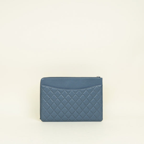 Chanel Grey Blue CC Flap Zip Clutch