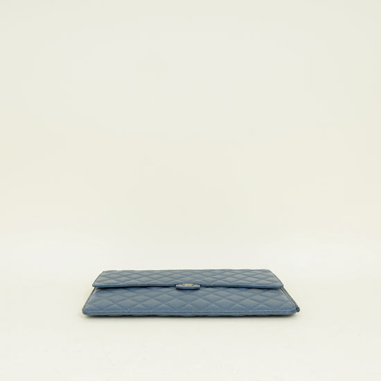 Chanel Grey Blue CC Flap Zip Clutch