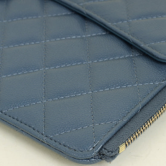 Chanel Grey Blue CC Flap Zip Clutch