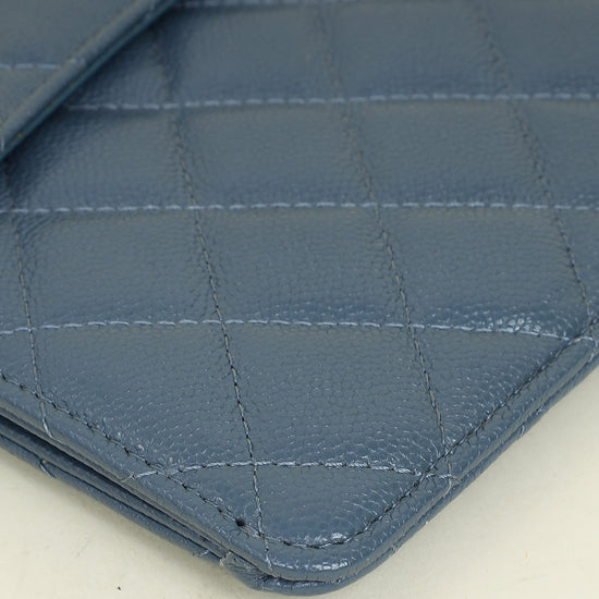 Chanel Grey Blue CC Flap Zip Clutch