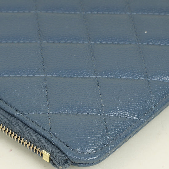 Chanel Grey Blue CC Flap Zip Clutch