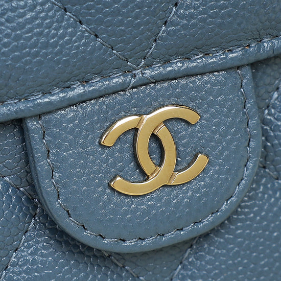 Chanel Grey Blue CC Flap Zip Clutch