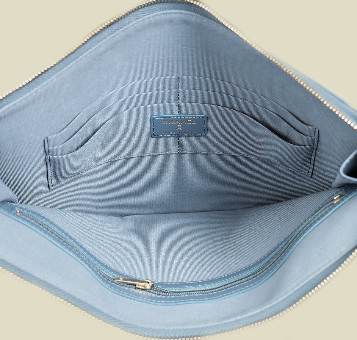 Chanel Grey Blue CC Flap Zip Clutch