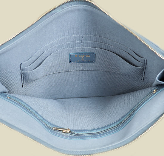 Chanel Grey Blue CC Flap Zip Clutch