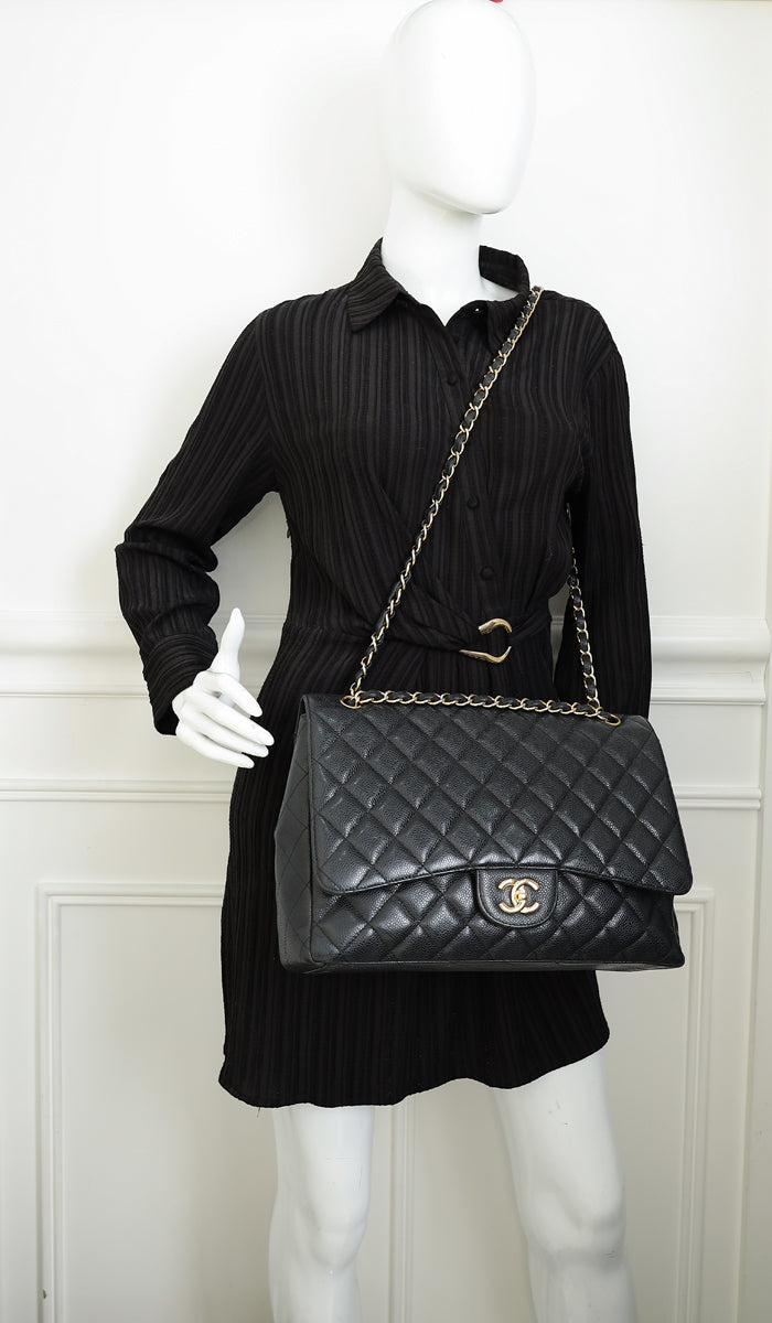 Chanel Black CC Classic Single Flap Maxi Bag