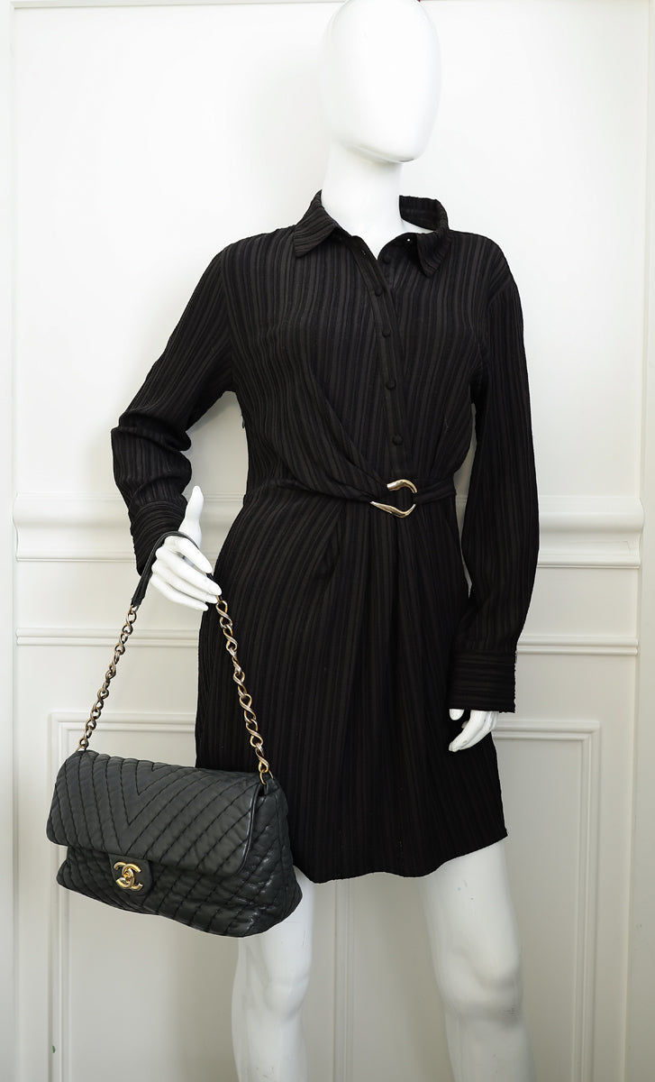 Chanel Black CC Surpique Jumbo Flap Bag