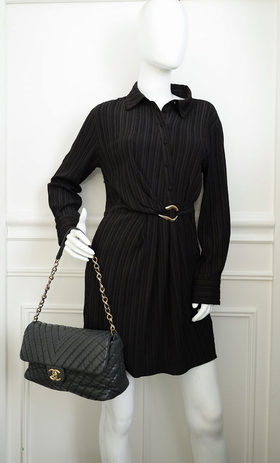 Chanel Black CC Surpique Jumbo Flap Bag