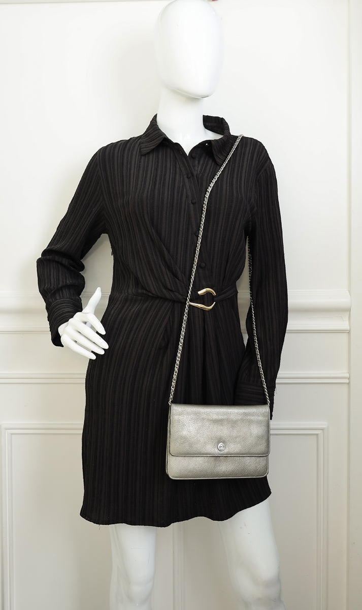 Chanel Metallic Gray Coco Mark Wallet on Chain