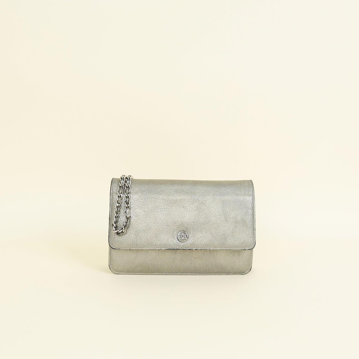 Chanel Metallic Gray Coco Mark Wallet on Chain