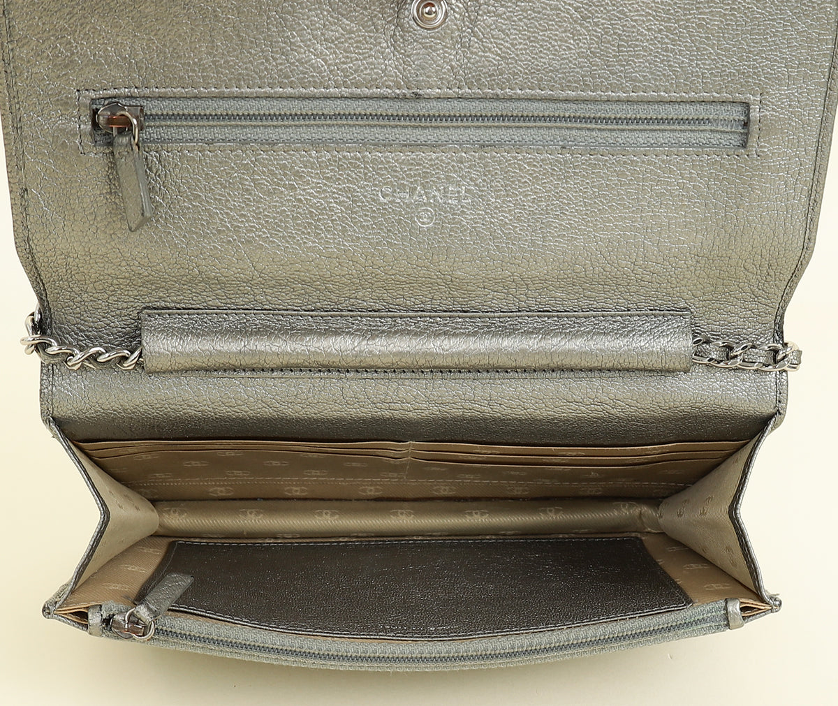 Chanel Metallic Gray Coco Mark Wallet on Chain