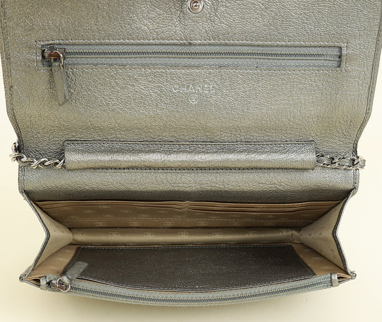 Chanel Metallic Gray Coco Mark Wallet on Chain