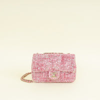 Chanel Pink Tweed Sequins Mini Rectangular Flap Bag