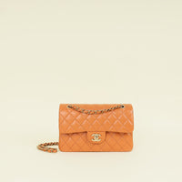 Chanel Peach Orange CC Classic Double Flap Small Bag
