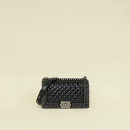 Chanel Black Chained Le Boy Flap Medium Shoulder Bag