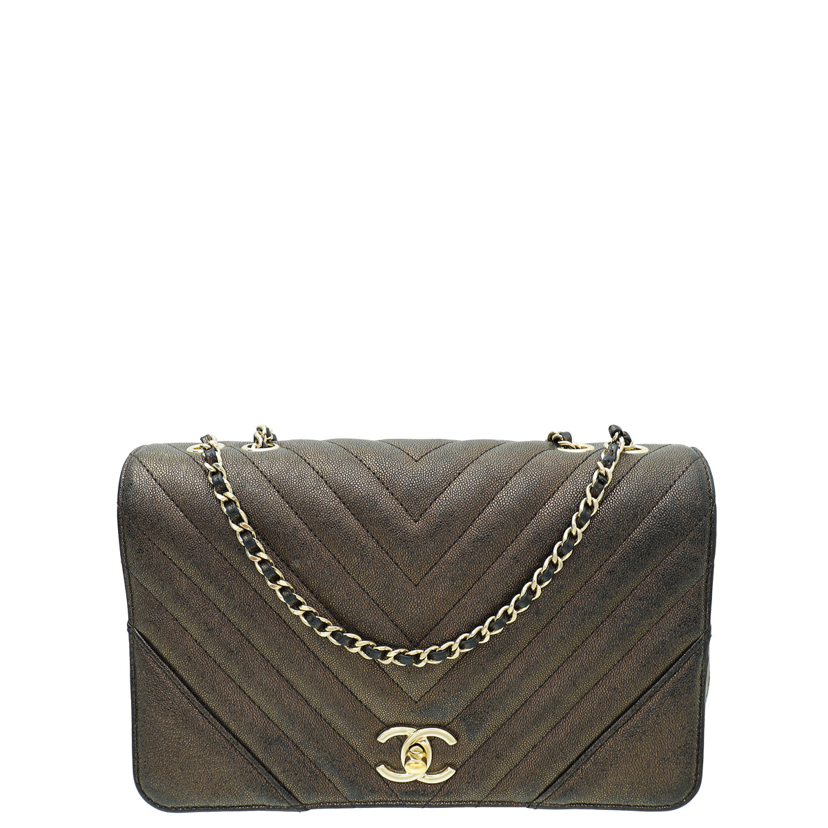 Chanel Dark Brown CC Chevron Statement Flap Bag-Chanel-THE CLOSET