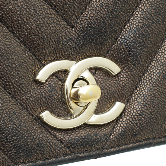 Chanel Dark Brown CC Chevron Statement Flap Bag