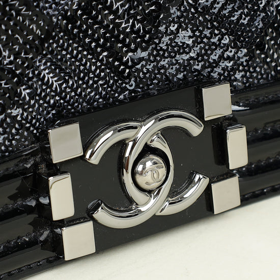 Chanel Black Le Boy Iridescent Sequins Medium Flap Bag