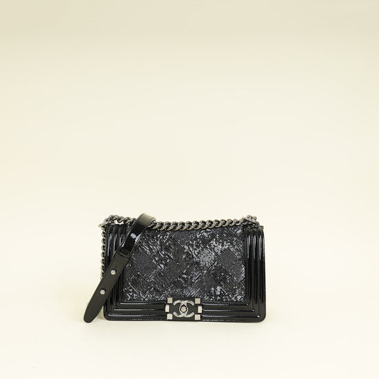 Chanel Black Le Boy Iridescent Sequins Medium Flap Bag