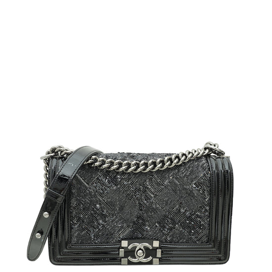 Chanel Black Le Boy Iridescent Sequins Medium Flap Bag