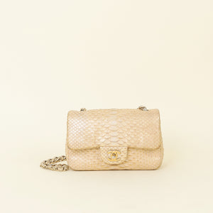 Chanel Metallic Beige Python Classic Mini Rectangular Flap Bag
