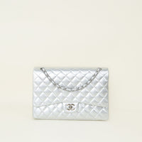 Chanel Silver CC Classic Single Flap Maxi Bag