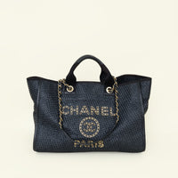 Chanel Navy Raffia Deauville Shopping Tote Medium Bag