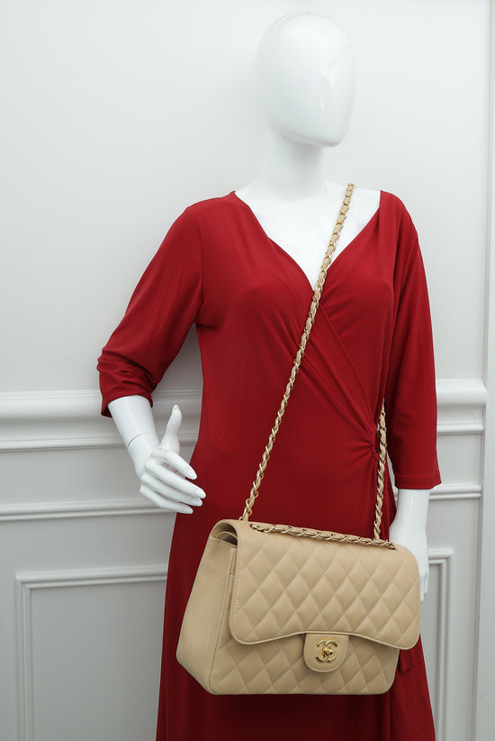 Chanel Beige CC Classic Double Flap Jumbo Bag – The Closet