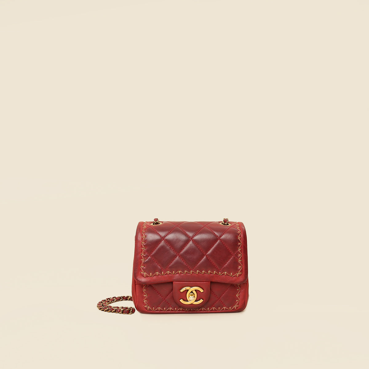 Chanel Red CC Whipstitch Mini Square Flap Bag-Chanel-THE CLOSET