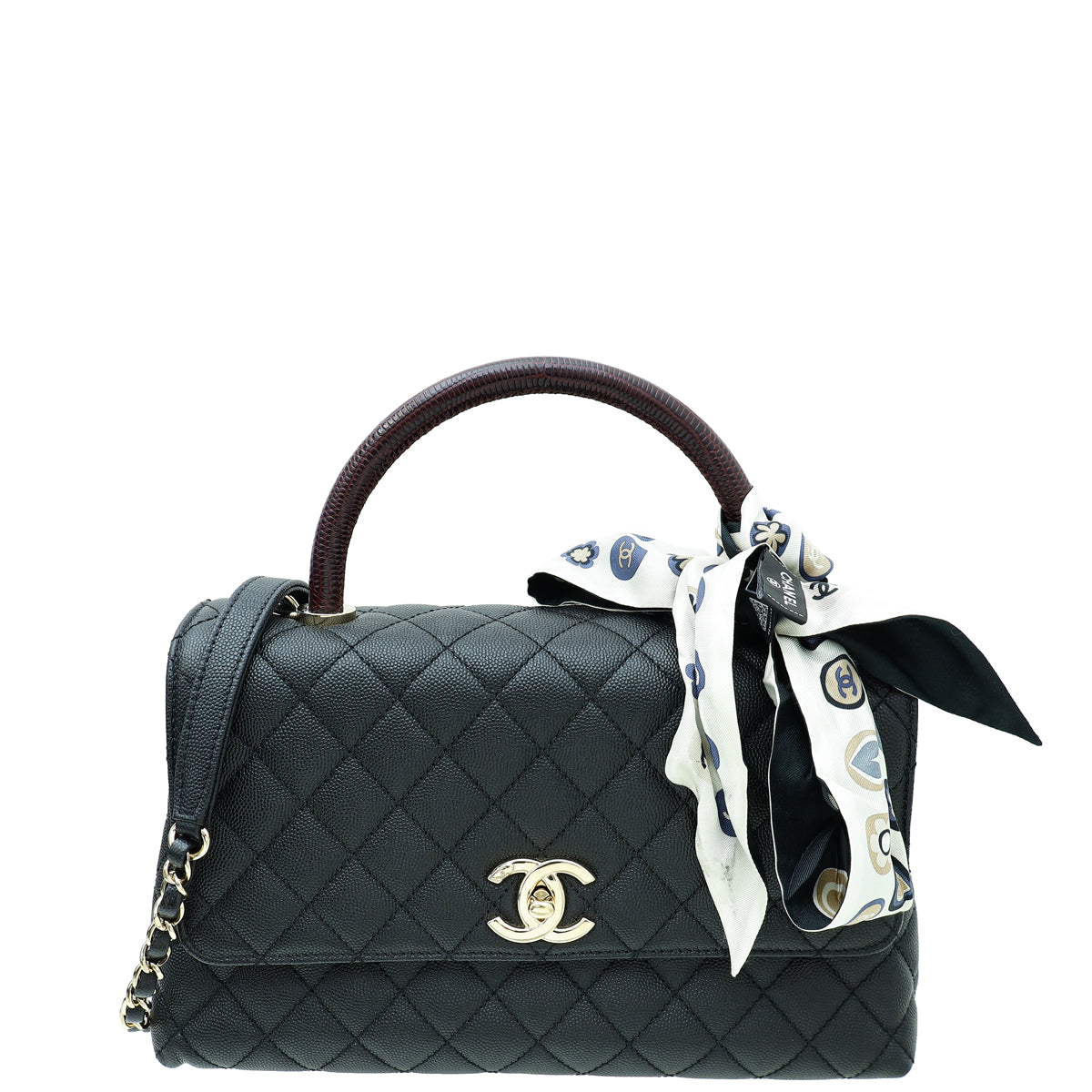 Chanel Black CC Coco Handle Flap Bag W/ Twilly
