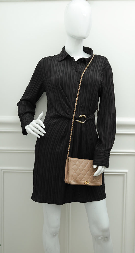 Load image into Gallery viewer, Chanel Beige Clair Boy Wallet on Chain
