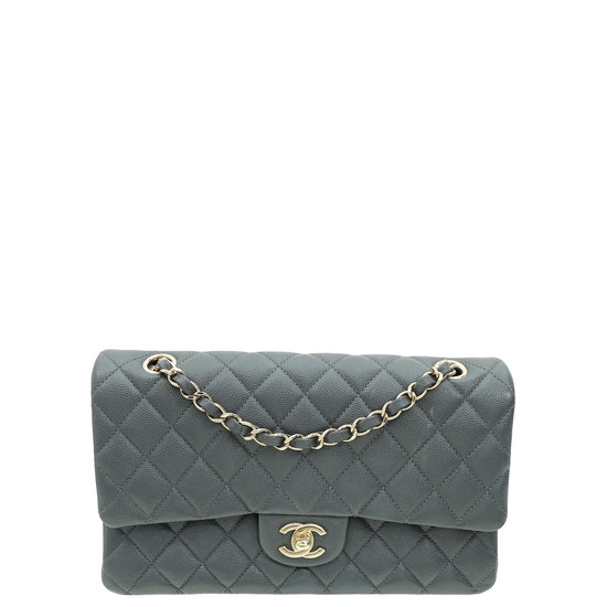 Chanel Grey CC Classic Double Flap Medium Bag