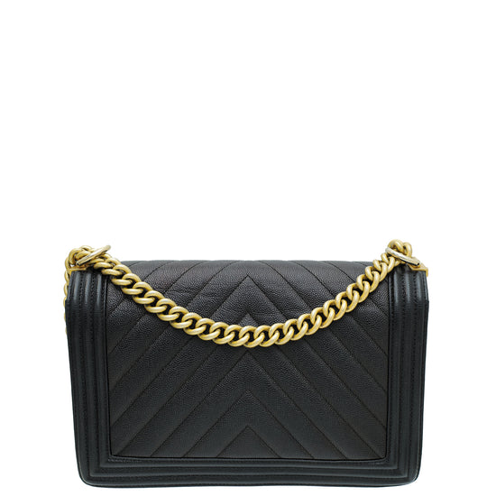 Chanel Black Le Boy Chevron New Medium Bag