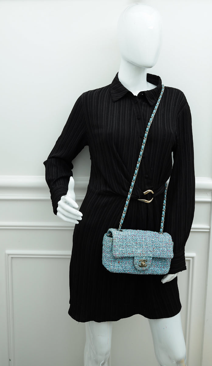 Chanel Blue CC Tweed Mini Rectangular Flap Bag