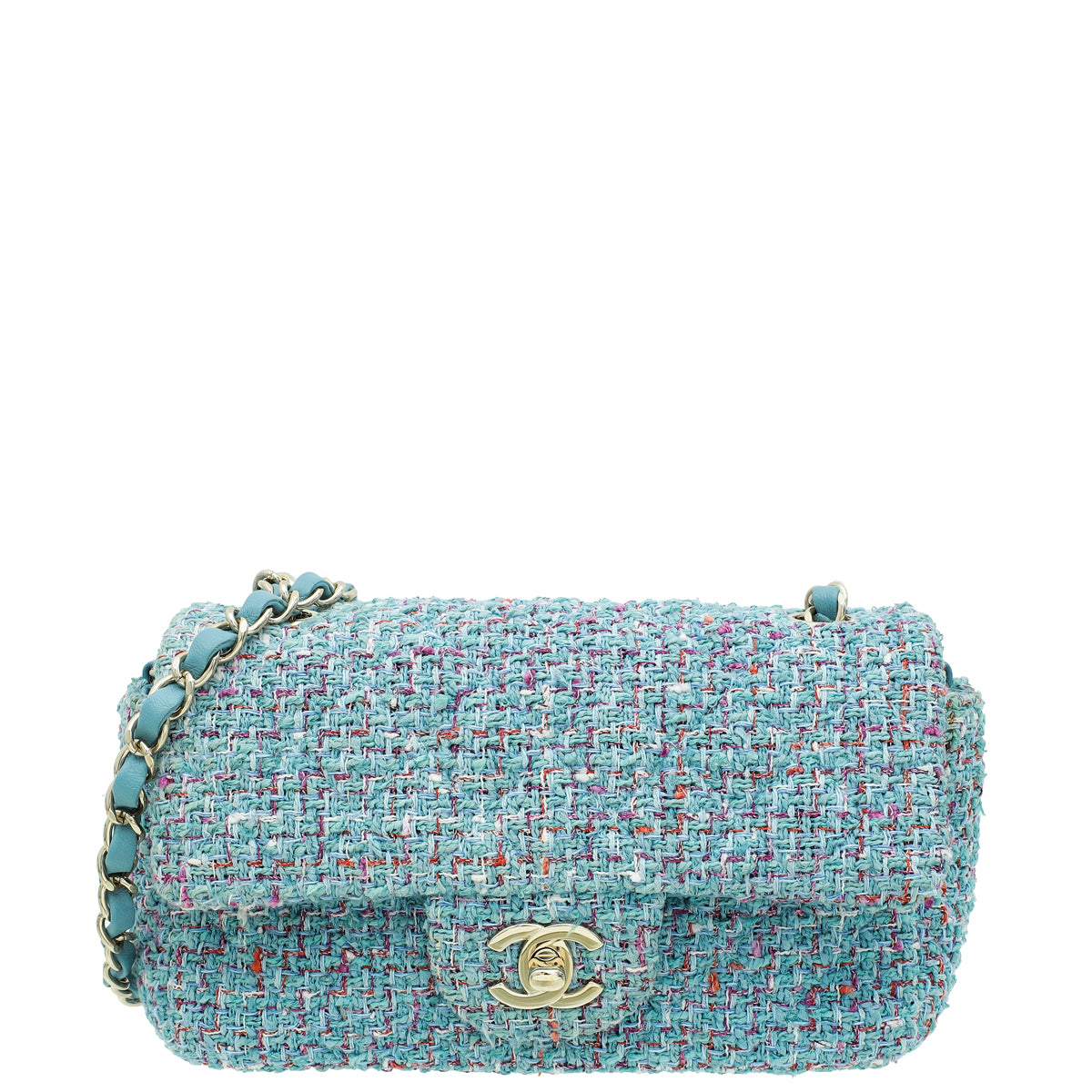 Chanel Blue CC Tweed Mini Rectangular Flap Bag