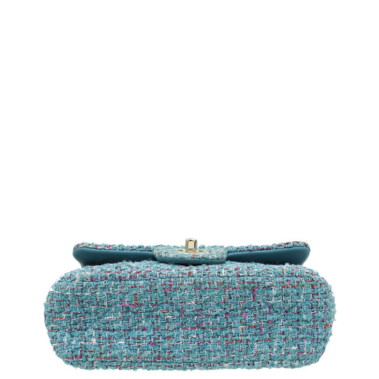 Chanel Blue CC Tweed Mini Rectangular Flap Bag