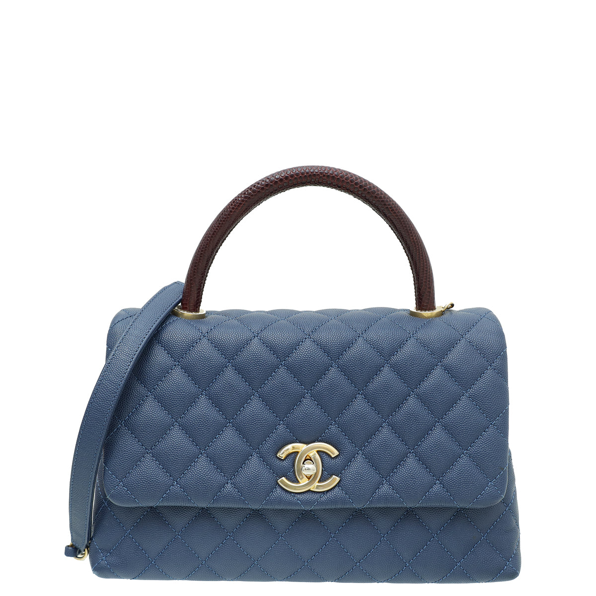 Chanel Navy Blue CC Coco Handle Lizard Touch Small Bag-Chanel-THE CLOSET