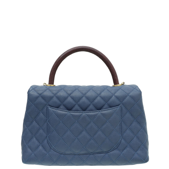 Chanel Navy Blue CC Coco Handle Lizard Touch Small Bag