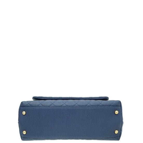 Chanel Navy Blue CC Coco Handle Lizard Touch Small Bag