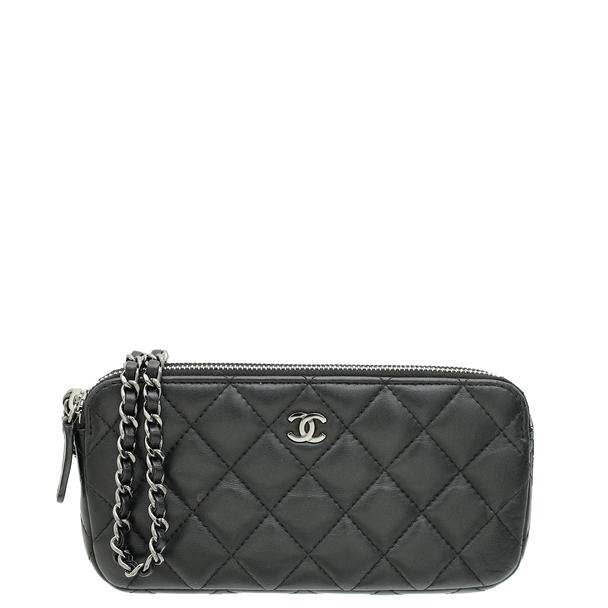 Chanel Black CC Classic Double Zip Clutch With Chain Crossbody Bag