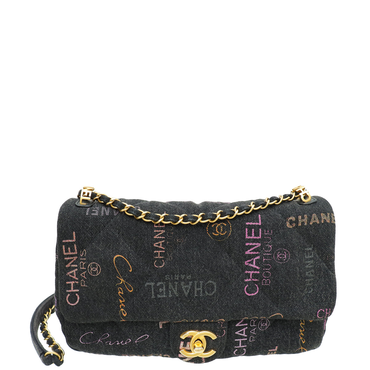 Chanel Black CC Denim Logo Print Small Flap Bag-Chanel-THE CLOSET